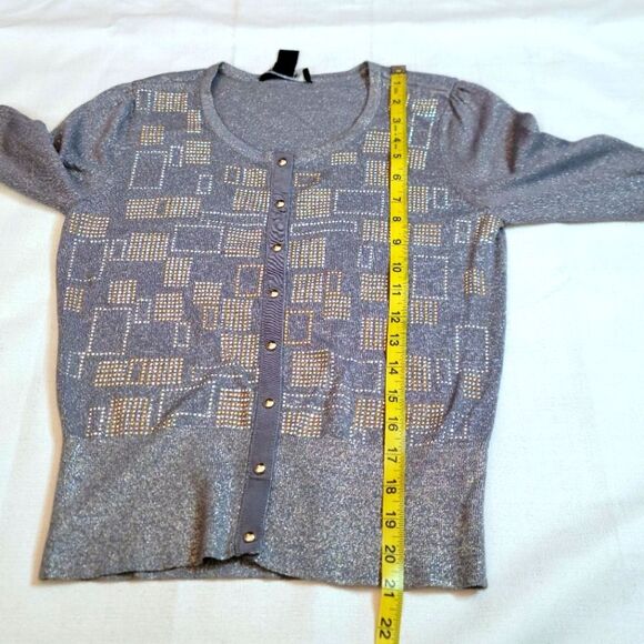 White House Black Market Gray Metallic Shimmer Embellished Cardigan Size Small - Picture 7 of 10